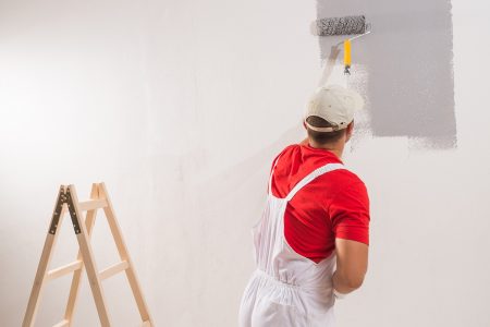 Young Man On Painting Wall With Roller